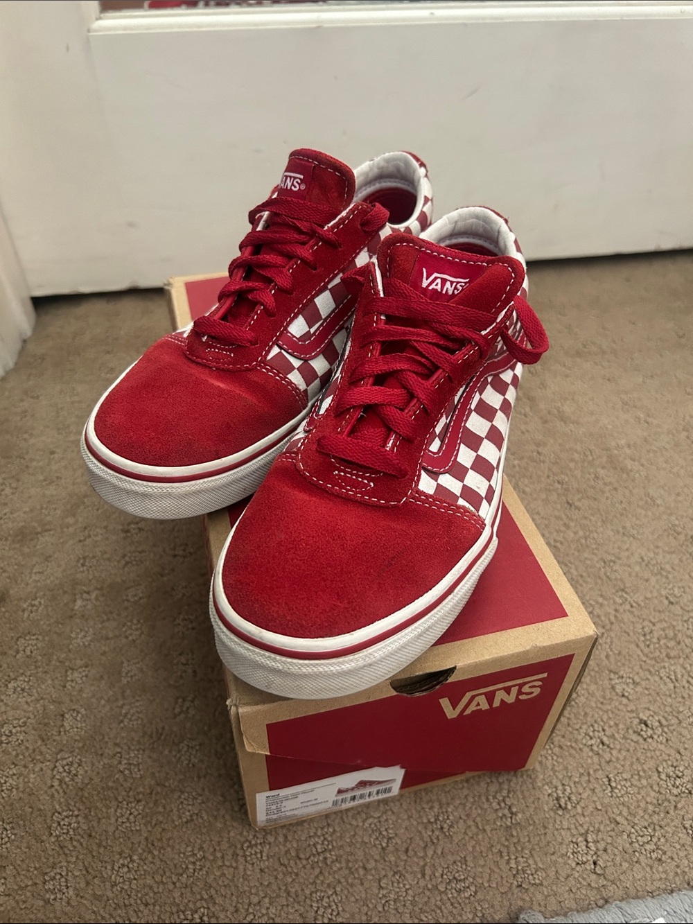 Vans Kids Red and White Checkerboard Old Skool Sneakers
